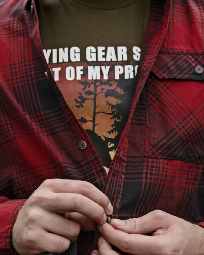 Red Check coloured Seeland Glen Flannel Shirt on woodland background 