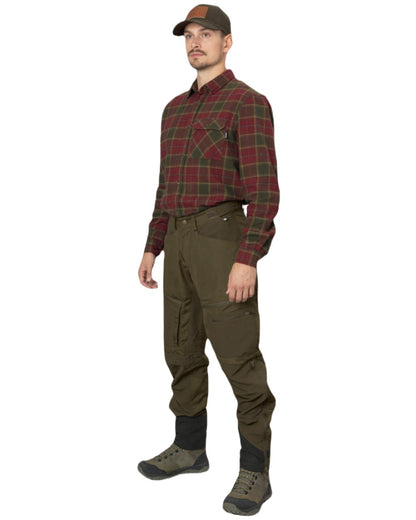 Red Forest Check Coloured Seeland Glen Flannel Shirt On A White Background 