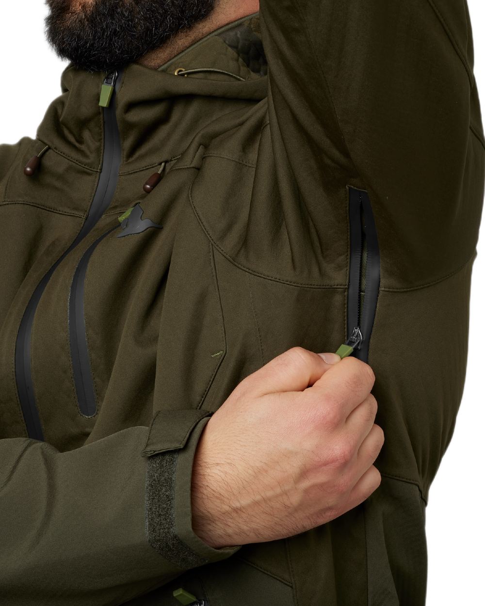 Pine Green Coloured Seeland Hawker Shell II Jacket on white background 