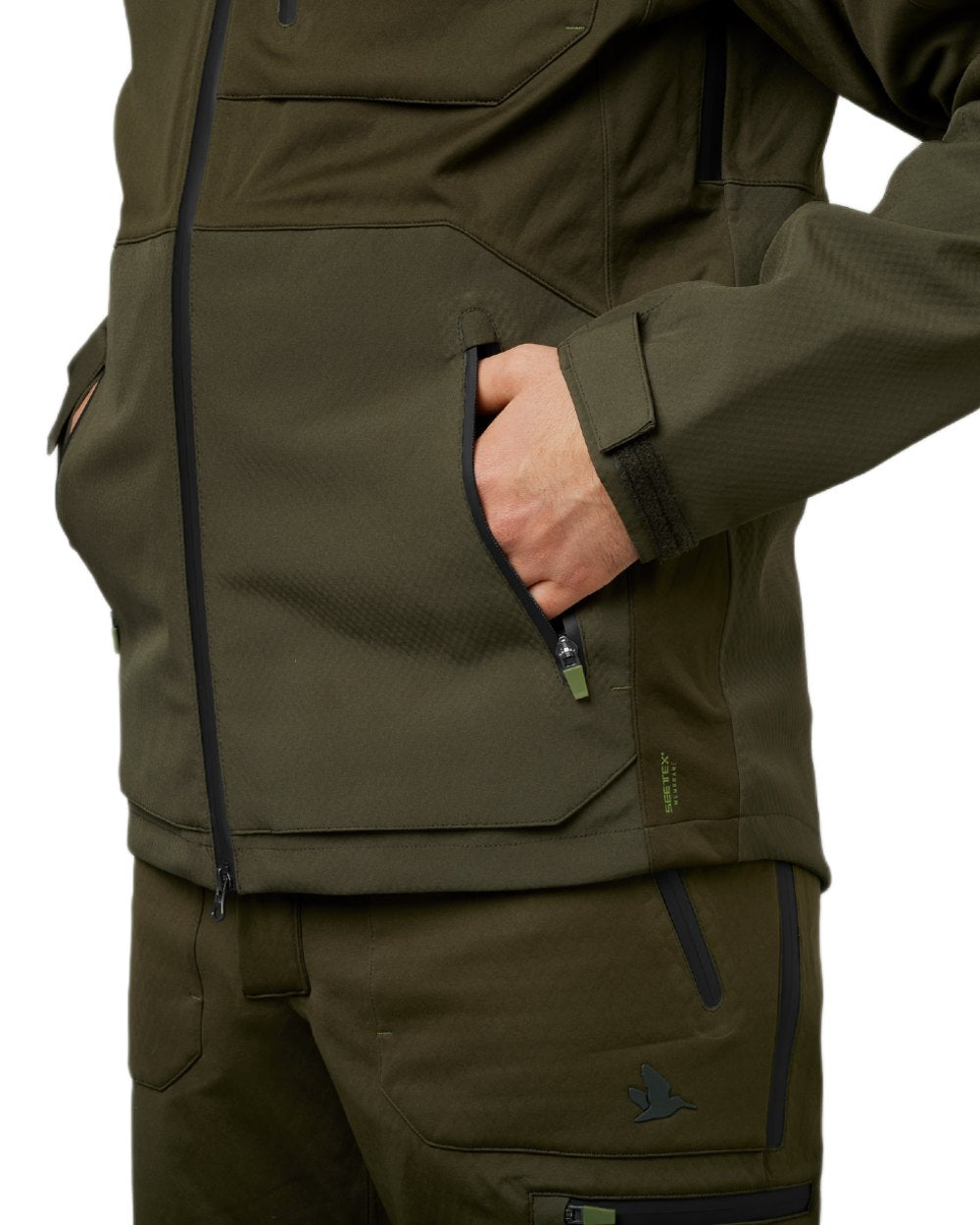 Pine Green Coloured Seeland Hawker Shell II Jacket on white background 
