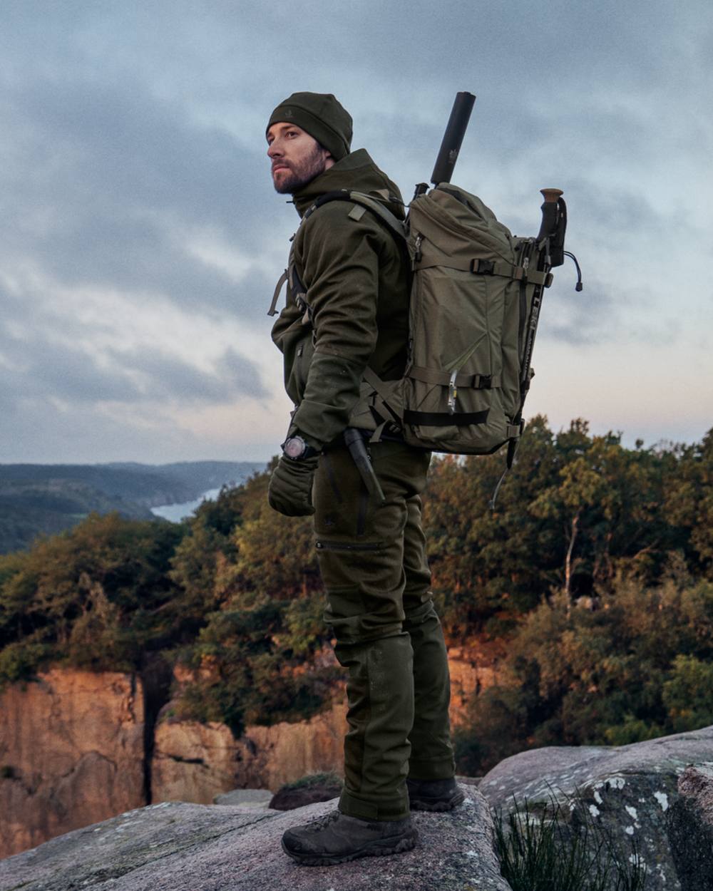 Pine Green Coloured Seeland Hawker Shell II Jacket on outdoor background 