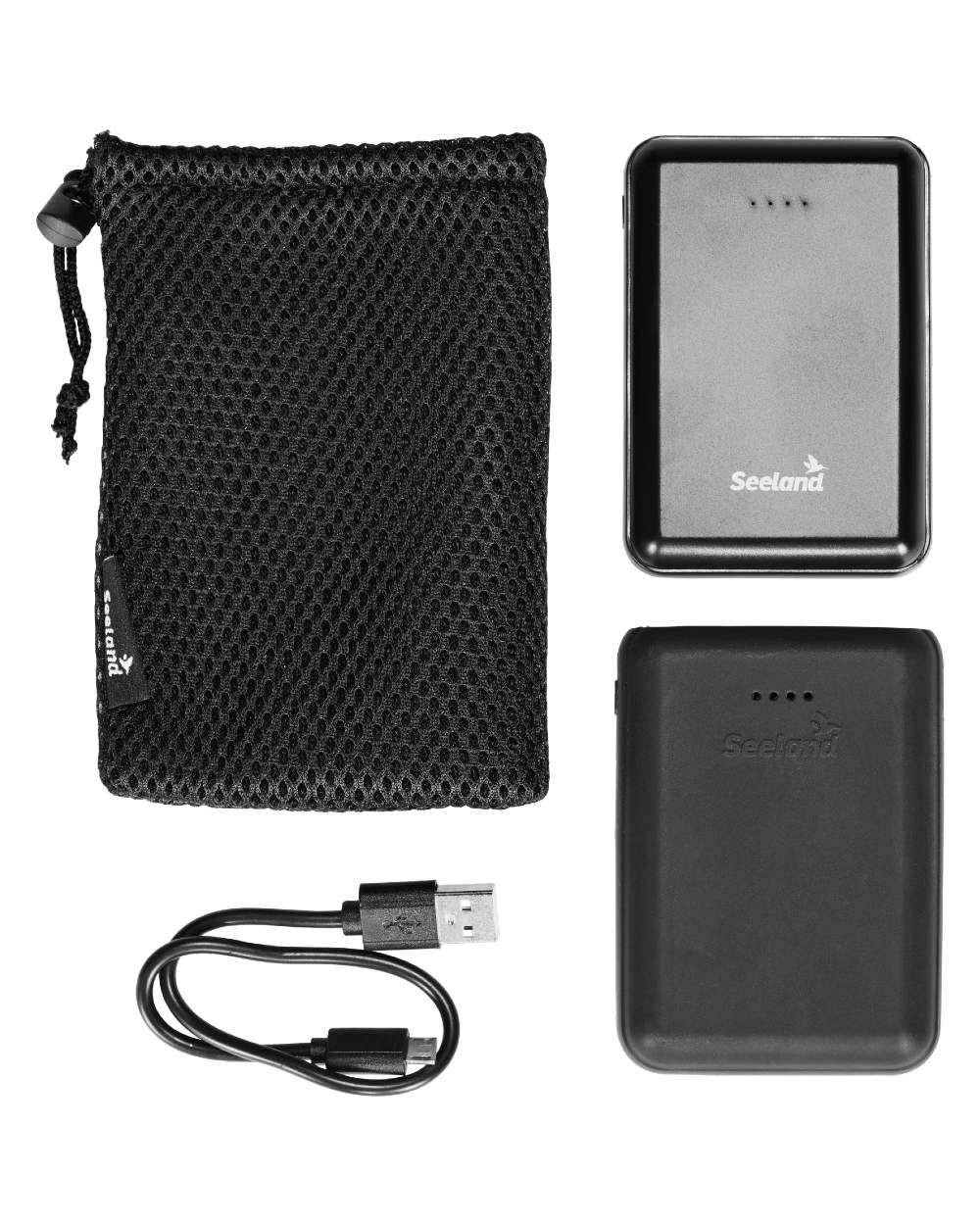 Black Coloured Seeland Heat Power Bank on White background 