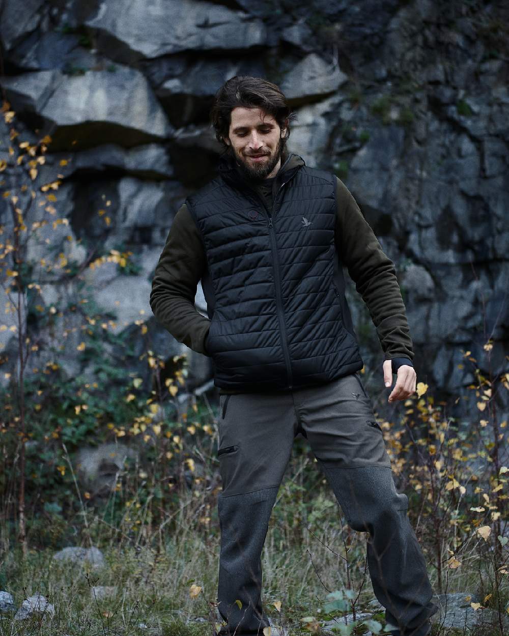 Black Coloured Seeland Heat Quilted Waistcoat on outdoor background 