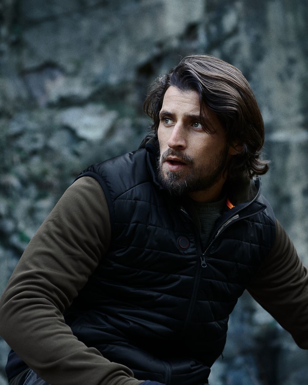 Black Coloured Seeland Heat Quilted Waistcoat on outdoor background 