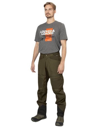 Pine Green Grizzly Brown Coloured Seeland Hemlock Trousers on white background 