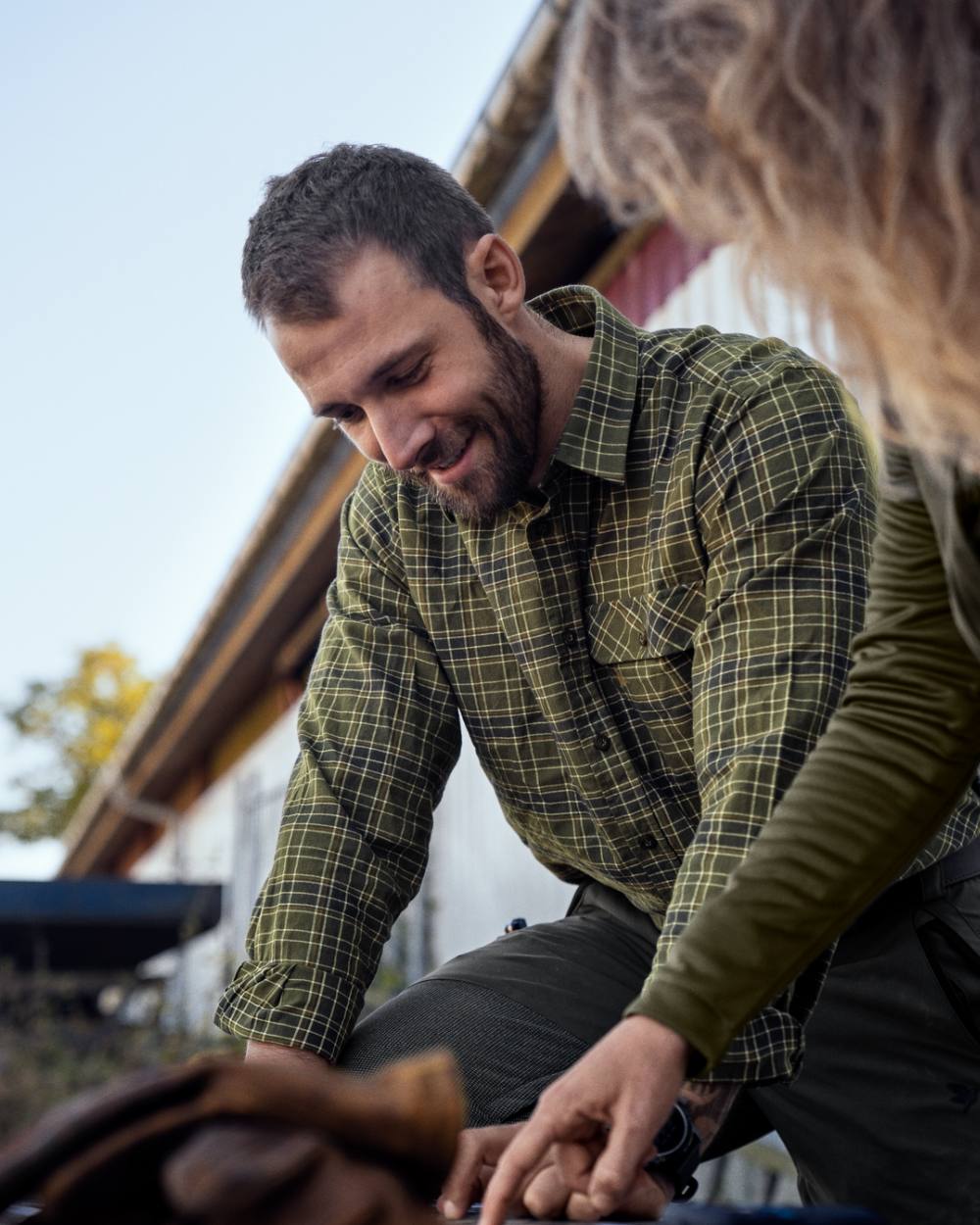 Burnt Olive Coloured Seeland Highseat Shirt on outdoor background 