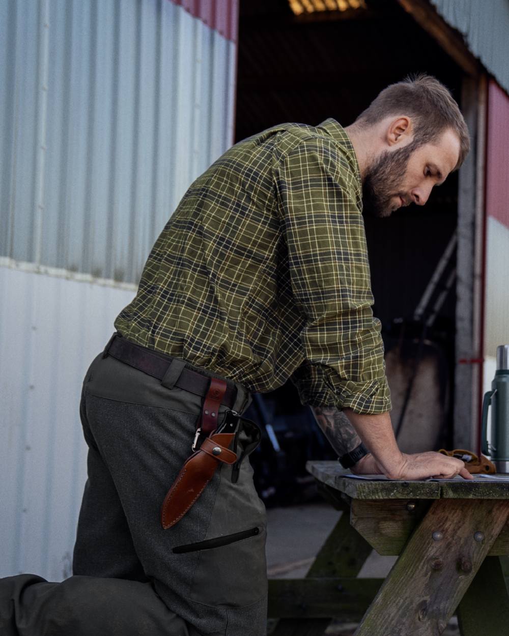 Burnt Olive Coloured Seeland Highseat Shirt on outdoor background 