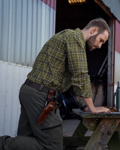 Burnt Olive Coloured Seeland Highseat Shirt on outdoor background 