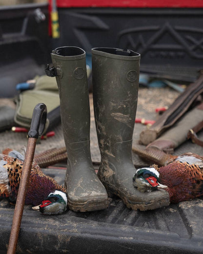 Pine Green Coloured Seeland Hillside Classic Boots on outdoor background 
