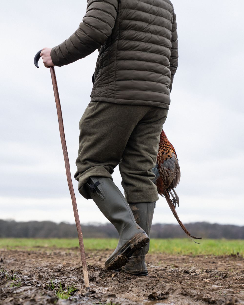 Pine Green Coloured Seeland Hillside Enforced Wellingtons on outdoor background 
