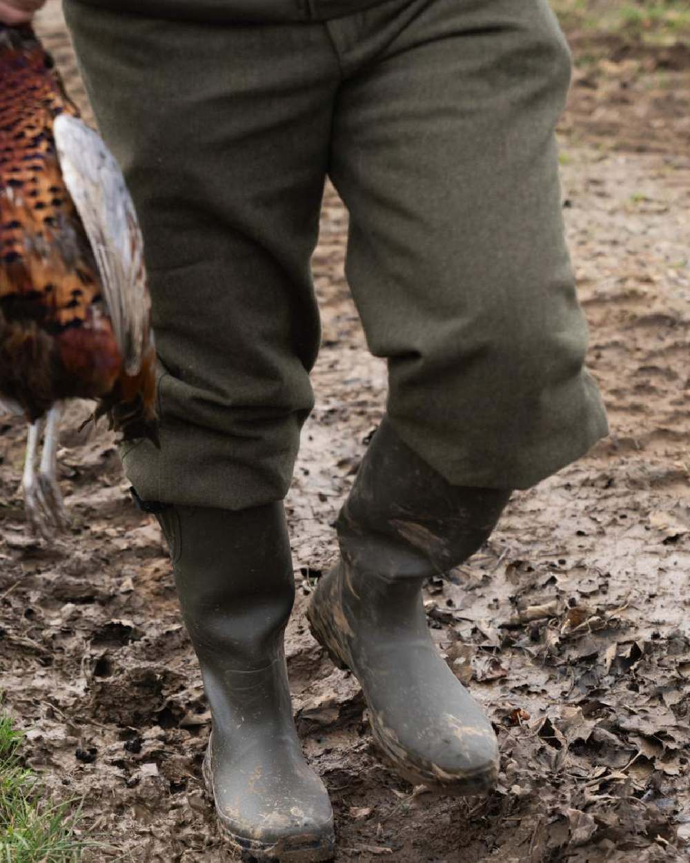 Pine Green Coloured Seeland Hillside Enforced Wellingtons on outdoor background 
