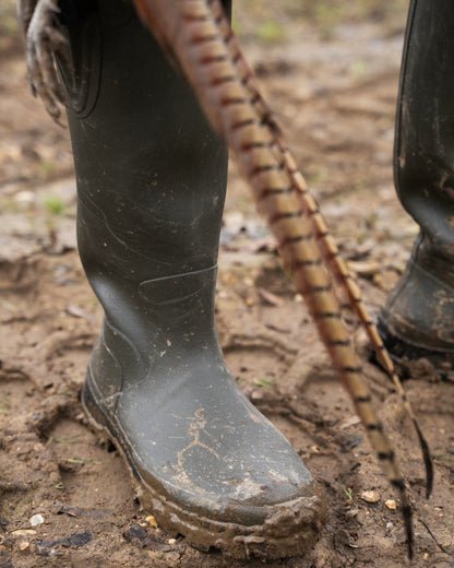 Pine Green Coloured Seeland Hillside Enforced Wellingtons on outdoor background 