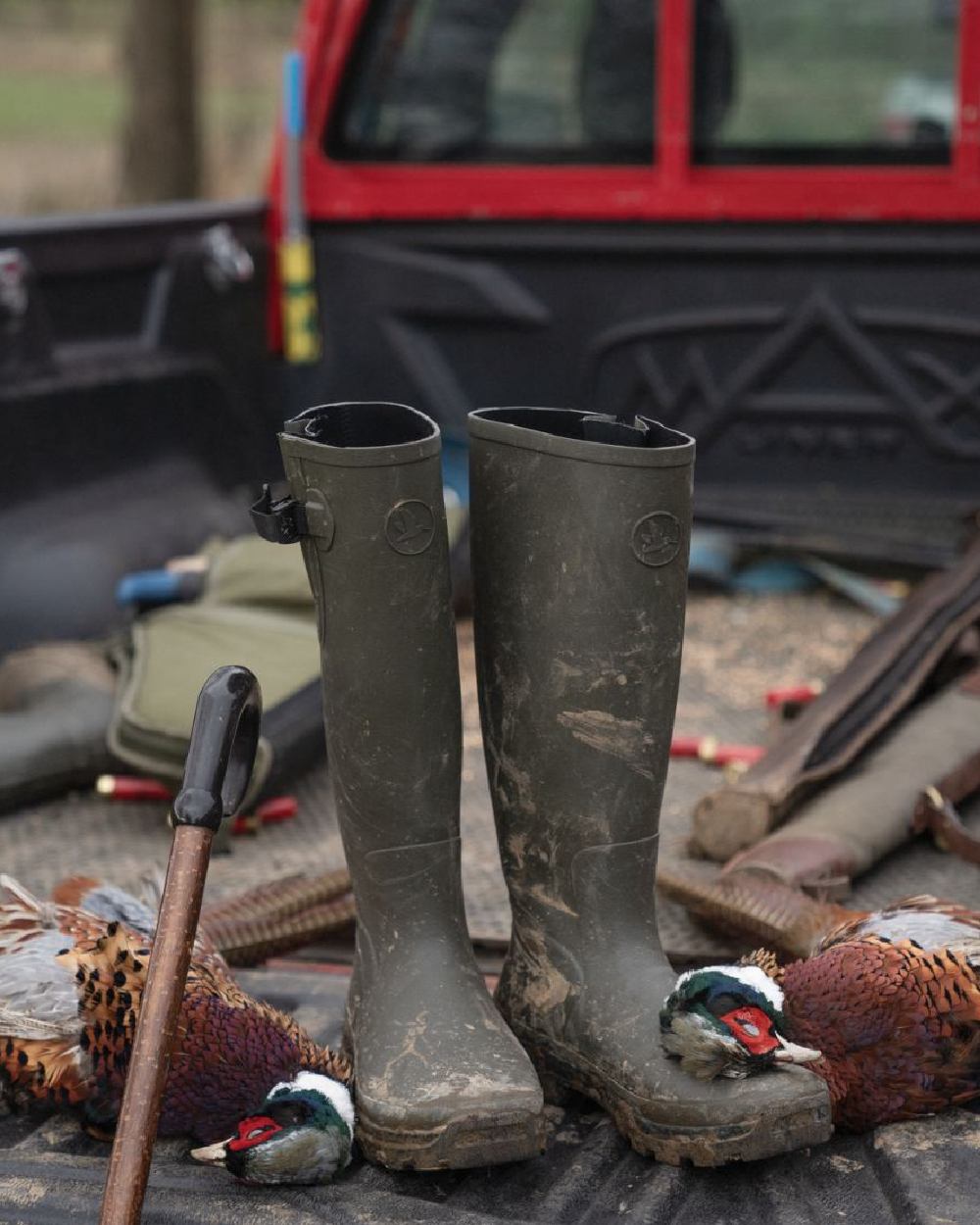 Pine Green Coloured Seeland Hillside Enforced Wellingtons on outdoor background 