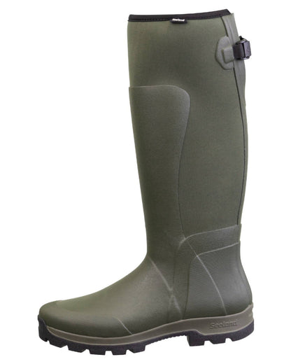 Pine Green Coloured Seeland Hillside Flex Wellingtons on white background 