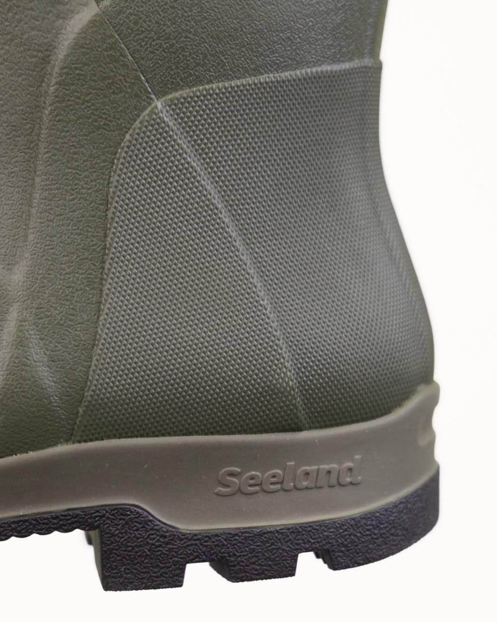 Pine Green Coloured Seeland Hillside Flex Wellingtons on white background 