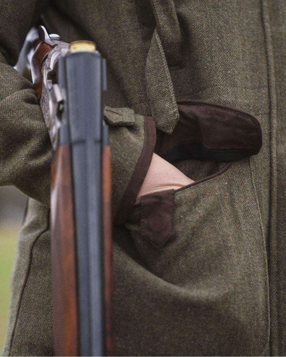 Moss Green Coloured Seeland Hillside Harriet Jacket on outdoor background 