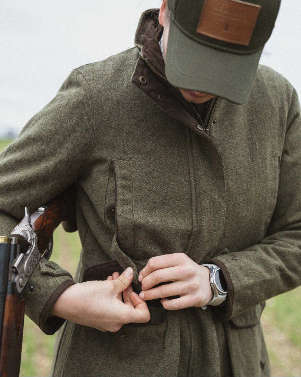 Moss Green Coloured Seeland Hillside Harriet Jacket on outdoor background 