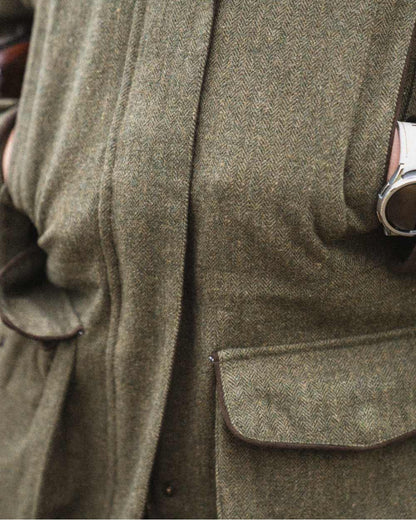 Moss Green Coloured Seeland Hillside Harriet Jacket on outdoor background 