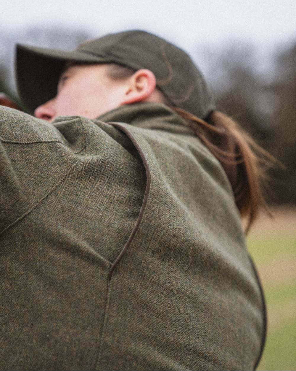 Moss Green Coloured Seeland Hillside Harriet Jacket on outdoor background 