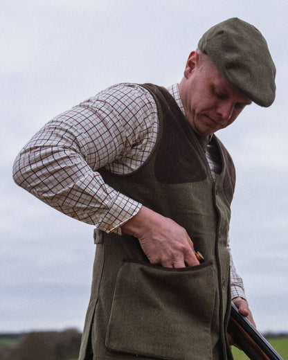 Moss Green Coloured Seeland Hillside Waistcoat on outdoor background 