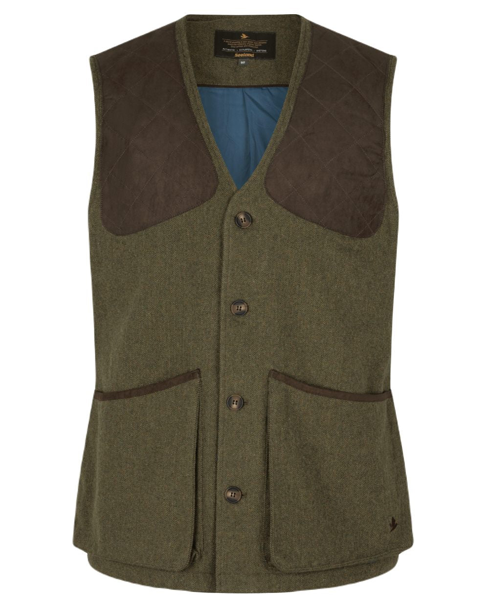 Moss Green Coloured Seeland Hillside Waistcoat on white background 