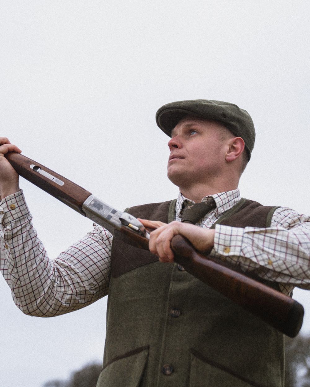 Moss Green Coloured Seeland Hillside Waistcoat on outdoor background 