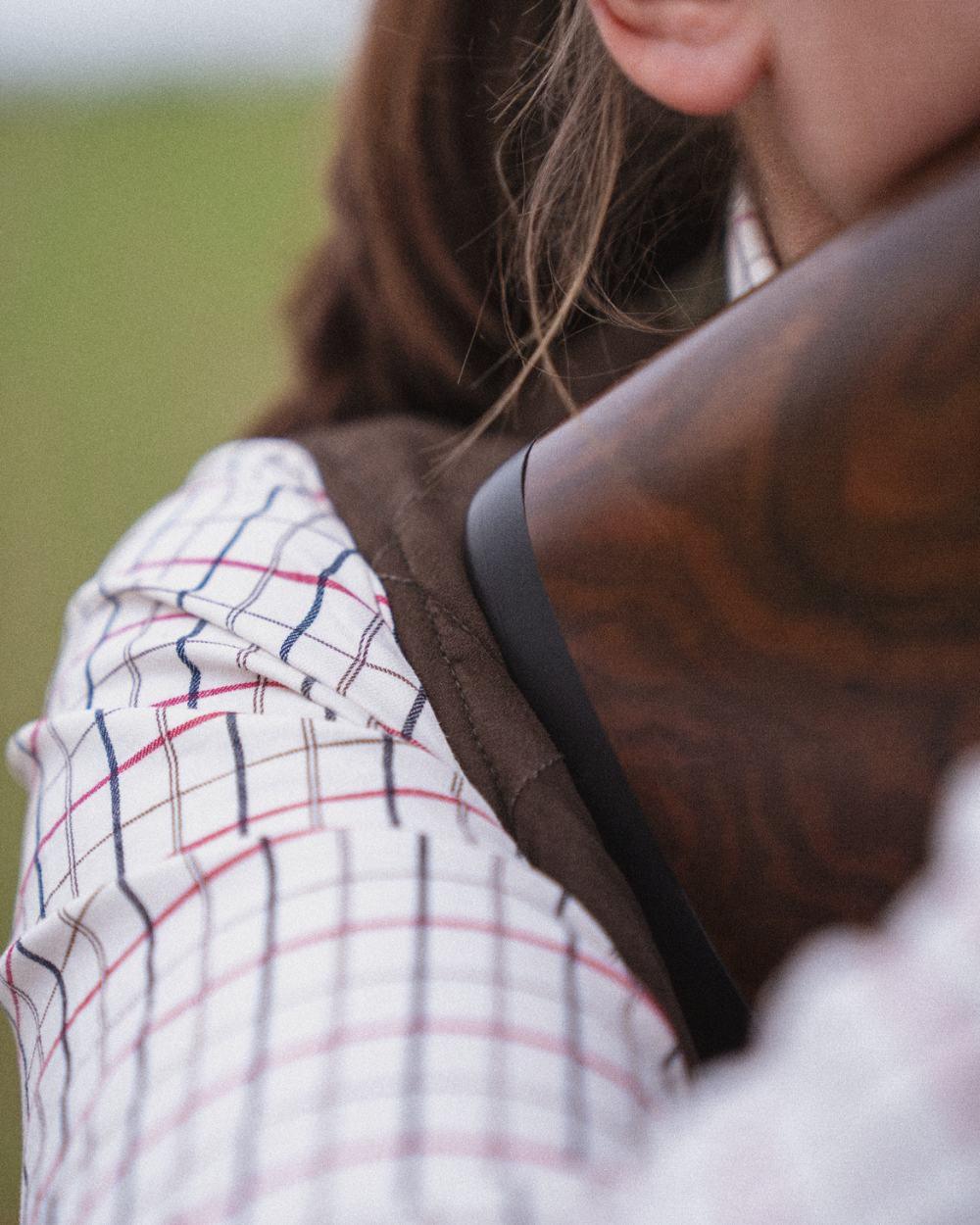 Cabernet Blue Check Coloured Seeland Kerry Shooting Shirt on outdoor background 