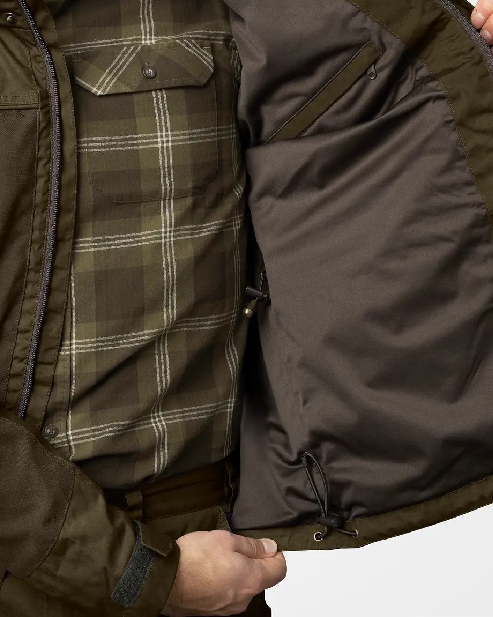 Pine Green Dark Brown Coloured Seeland Key-Point Elements Jacket on white background 