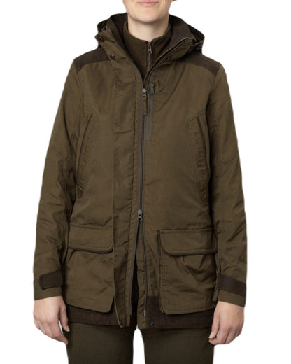 Pine Green Grizzly Brown Coloured Seeland Key-Point Kora Jacket on white background 