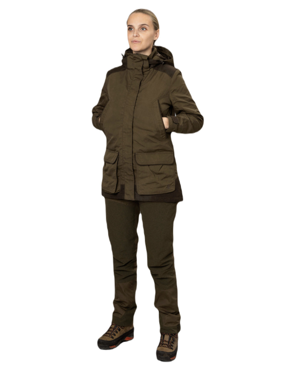 Pine Green Grizzly Brown Coloured Seeland Key-Point Kora Jacket on white background 