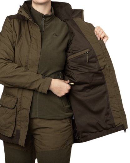 Pine Green Grizzly Brown Coloured Seeland Key-Point Kora Jacket on white background 