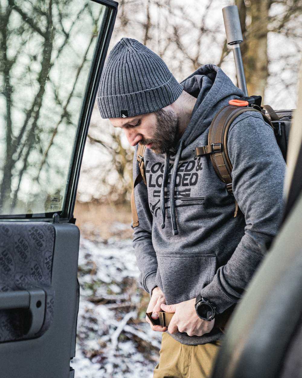 Grey Melange Coloured Seeland Loaded Hoodie on outdoor background 