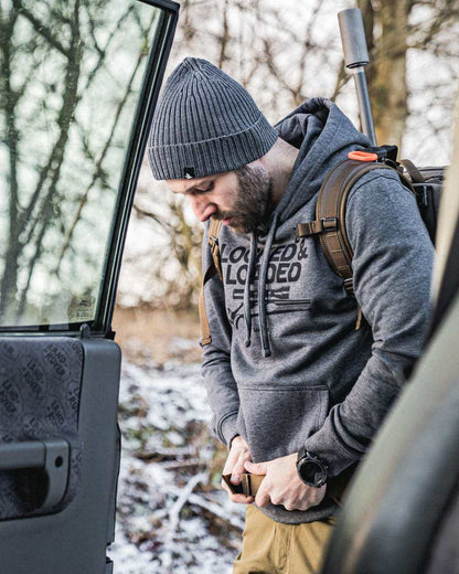 Grey Melange Coloured Seeland Loaded Hoodie on outdoor background 