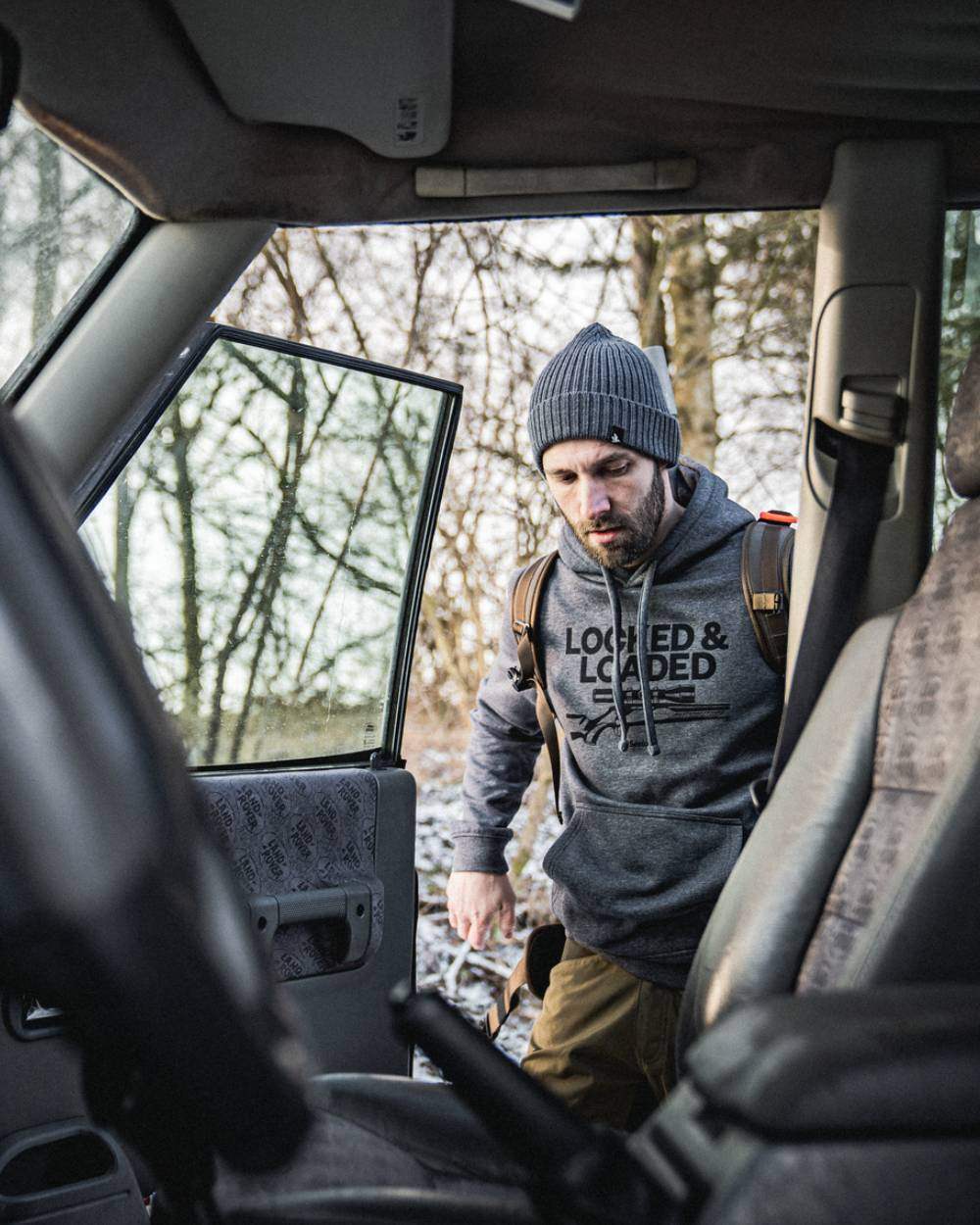 Grey Melange Coloured Seeland Loaded Hoodie on outdoor background 