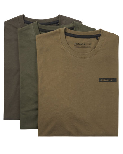 Pine Green Military Olive Grape Leaf Coloured Seeland Mens 3-Pack T-Shirt on white background 