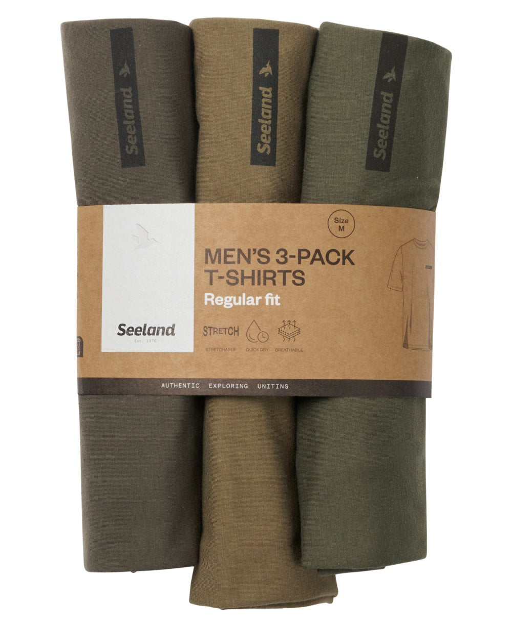 Pine Green Military Olive Grape Leaf Coloured Seeland Mens 3-Pack T-Shirt on white background 