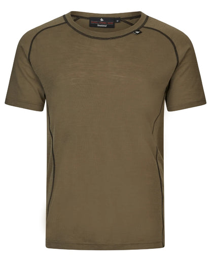 Covert Green Coloured Seeland Mens Apex Merino T-Shirt on white background 
