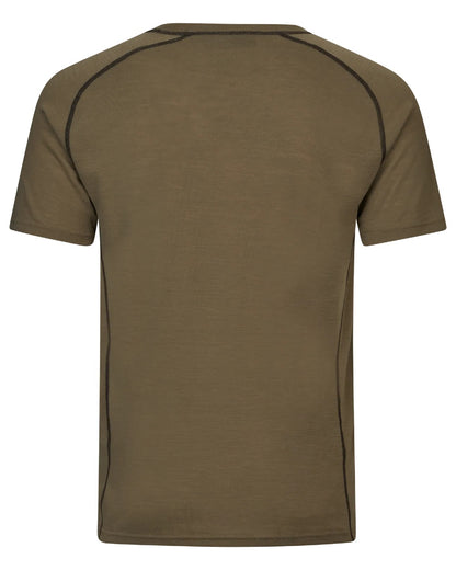 Covert Green Coloured Seeland Mens Apex Merino T-Shirt on white background 