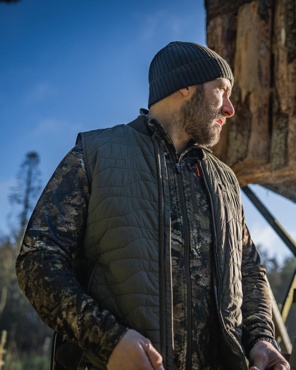 Grape Leaf Coloured Seeland Mens Celsius Heat Liner Waistcoat on outdoor background 