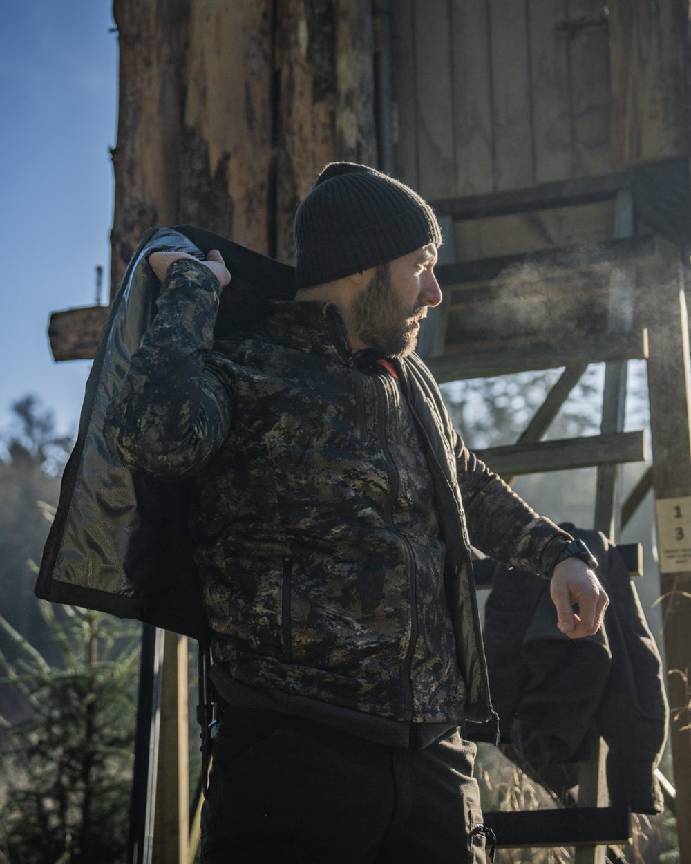 Grape Leaf Coloured Seeland Mens Celsius Heat Liner Waistcoat on outdoor background 