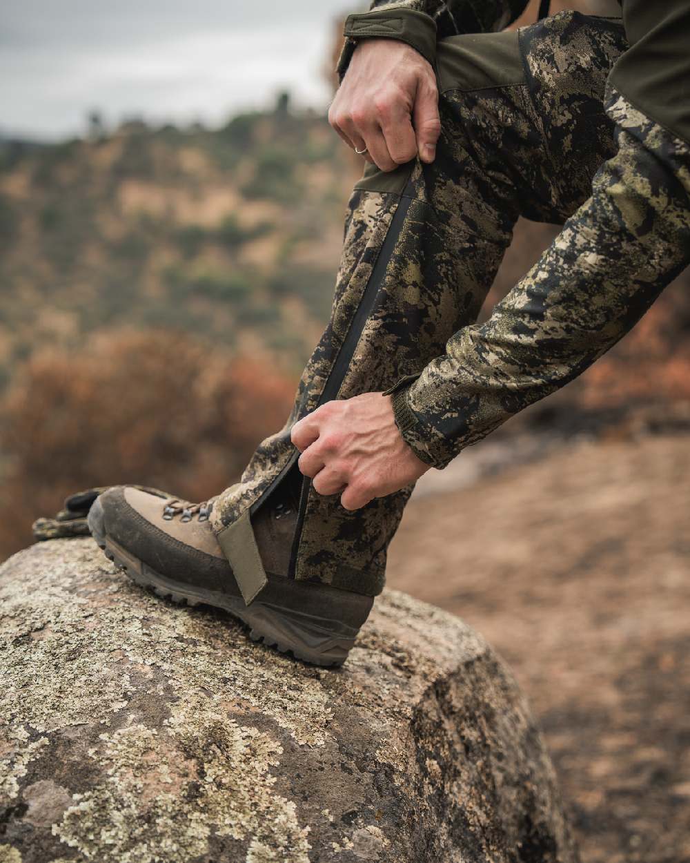 Invis MPC Green Coloured Seeland Mens Chaser Aero Camo Trousers on outdoor background 