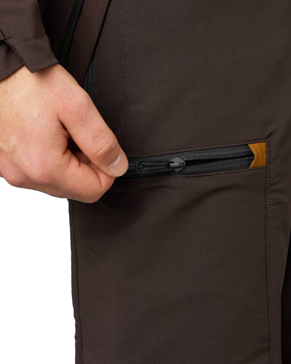 Dark Brown Coloured Seeland Mens Dog Active Trousers on white background 