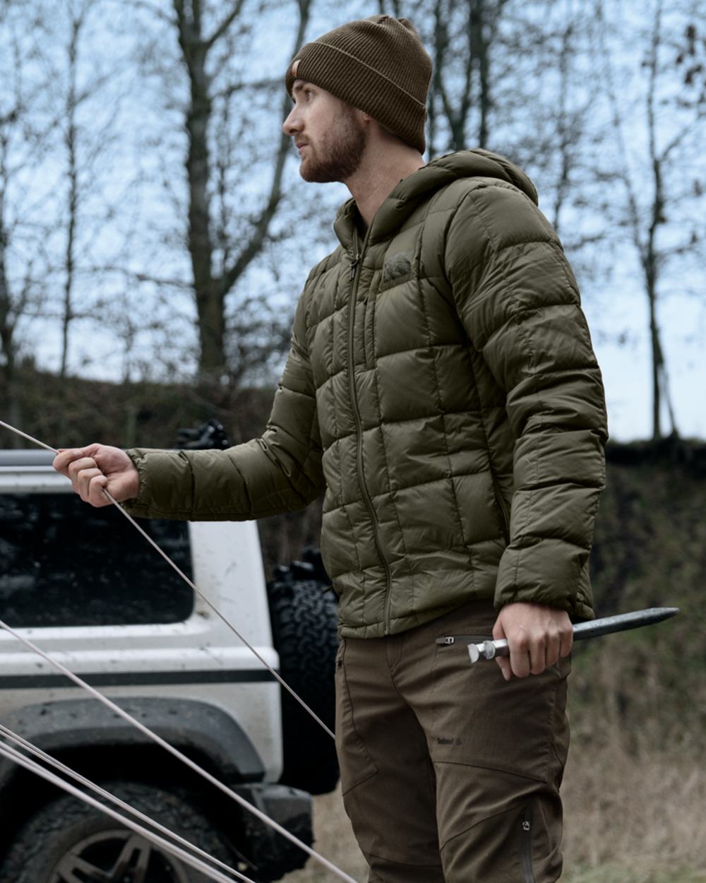 Grape Leaf coloured Seeland Mens Fahrenheit Ultimo Down Jacket on forest background 