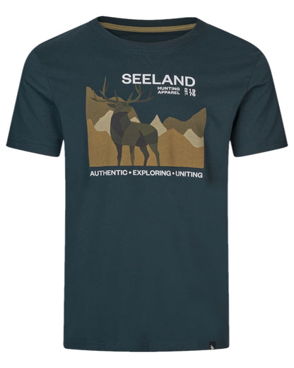 Dark Blue Coloured Seeland Mens Fragment T-Shirt on white background 
