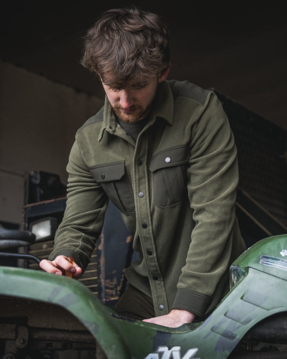 Grape Leaf Coloured Seeland Mens Gust Fleece Shirt on outdoor background 