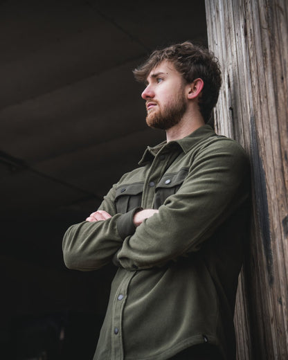 Grape Leaf Coloured Seeland Mens Gust Fleece Shirt on outdoor background 