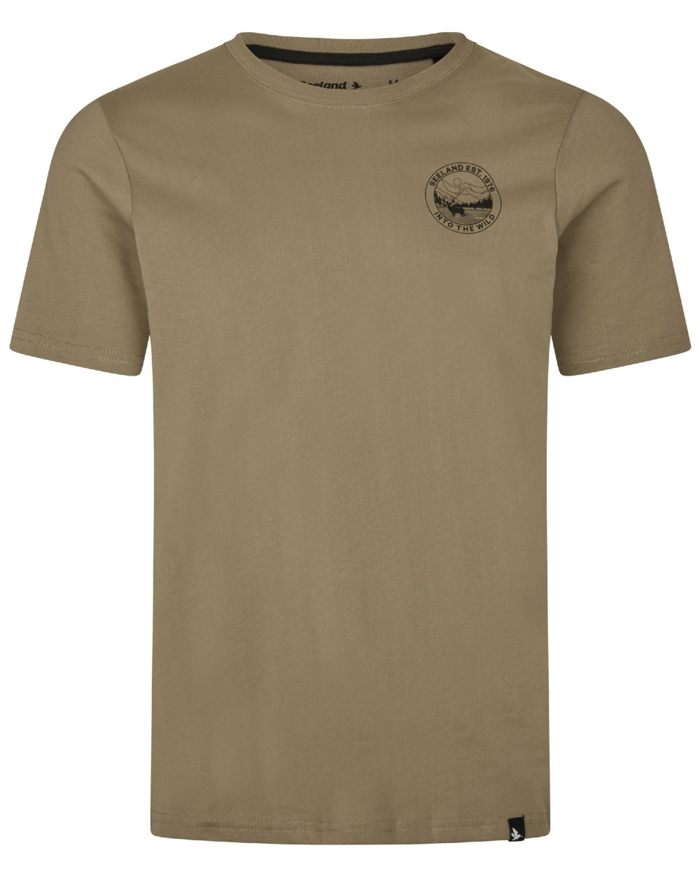 Covert Green coloured Seeland Mens Hunting Landscape T-Shirt on white background 