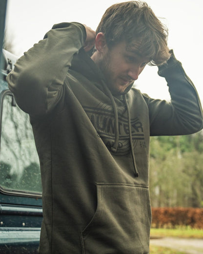 Pine Green Coloured Seeland Mens On Point Hoodie on outdoor background 