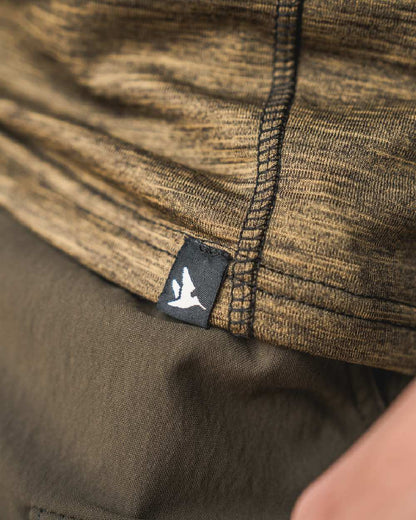 Military Olive Melange Coloured Seeland Peak T-shirt on Close up Background
