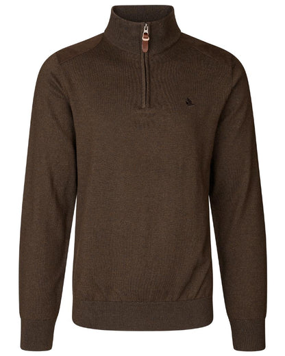 Dark Brown coloured Seeland Mens Pine Half Zip Sweater on white background 